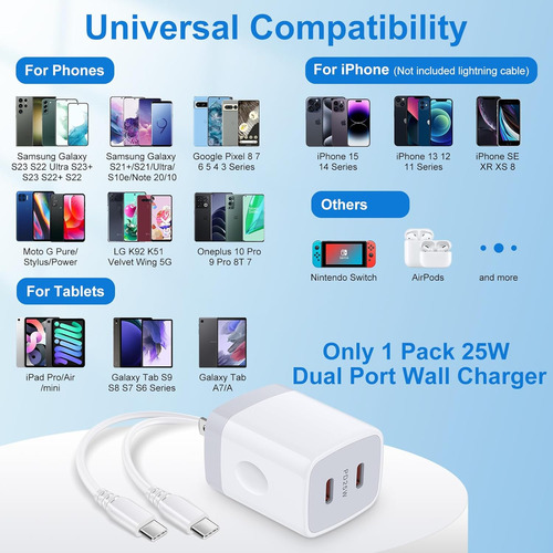 Cargador De 25w Con 2 Puertos Usb C