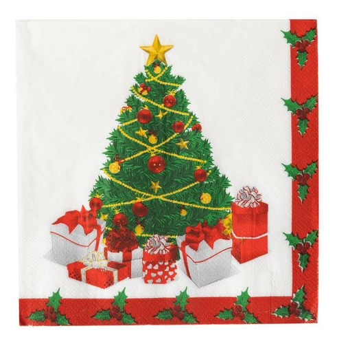 20 Unidades - Guardanapo Feliz Natal - Árvore Com Presentes
