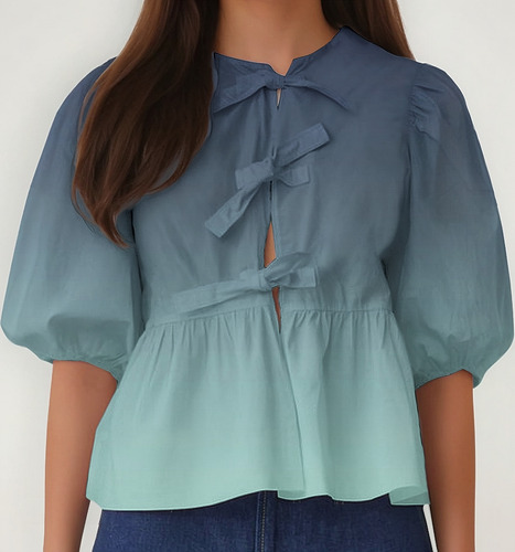 . Blusa Con Cuello Y Mangas Tipo Farol Para Mujer, Suave,