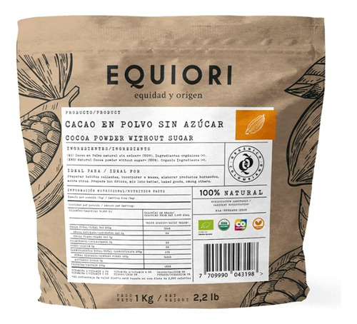 Cacao En Polvo Sin Azúcar 1kg - g a $54