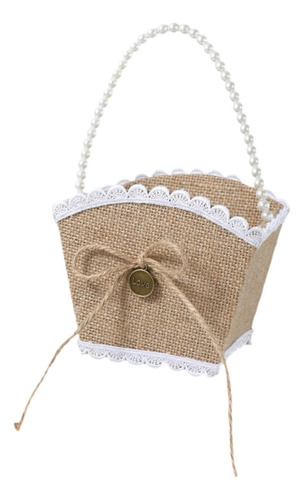 Cesta De Arpillera Para Niña De Con Lazo Rústico Para