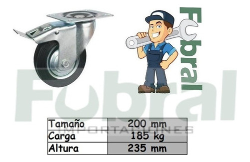 Rueda De Goma Con Base Giratoria Y Freno De 200mm Fubral