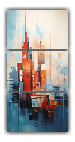 30x60cm Tríptico Ciudad Skyline Colores Vibrantes Neo-noir