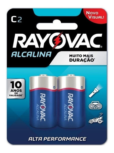 Pilha Rayovac Media Tipo C Lr14 Alcalina 02 Un Dura 10x Mais