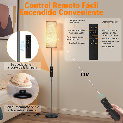 Lampara De Piso Moderna Led 3 Temperaturas Color Ajustable