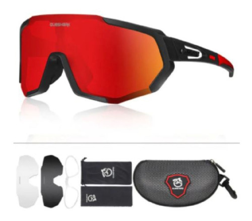 Óculos Esportivo - Bike, Corrida - 3 Lentes - Queshark Cor Lente Vermelha Cor da armação Preto com Detalhe em Vermelho Cor da lente Vermelho