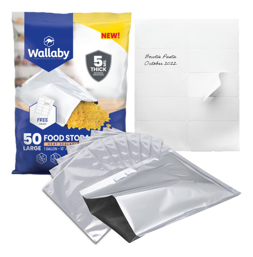 Wallaby - Paquete De 50 Bolsas Mylar De 1 Galon (5 Mil, 10 X