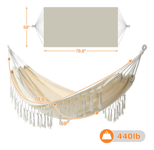 Hamaca Doble Bohemia De Macramé Para 2 Personas Con Borlas M
