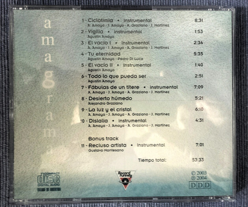 Cd - Amagrama - Ciclotimia + Bonus - 2003 - Prog Argentino