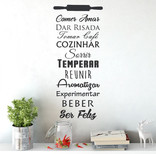 Adesivo Decorativo De Parede Sala Frase Cozinha Comer Amar Cor Preto