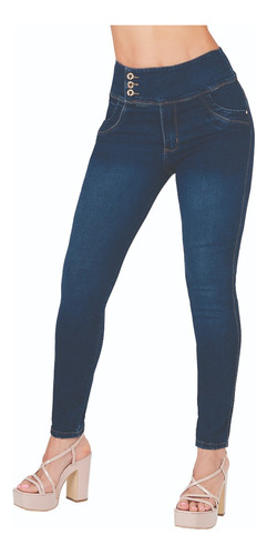 Jeans Casual Dama Stretch Tiro Alto Azul 600-55