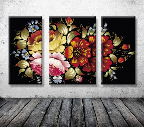 Cuadro Moderno Flores Art  . Triptico Blackout . 100x65 Cm 