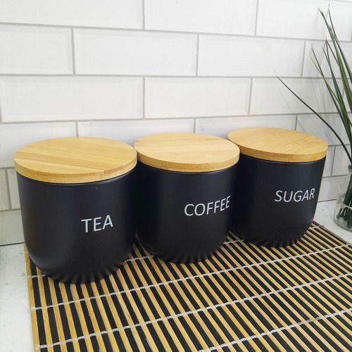 Set Latas X3 Té, Café, Y Azúcar, Frasco Metal C/tapa - 13721 Negro