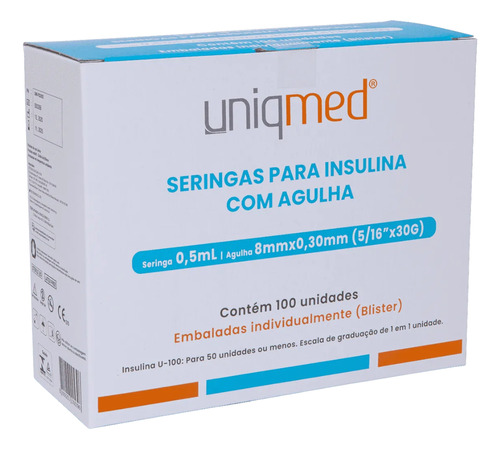 Seringas Para Insulina/botox 0,5ml 8x0,30mm 30g Uniqmed Capacidade em volume 1 mL