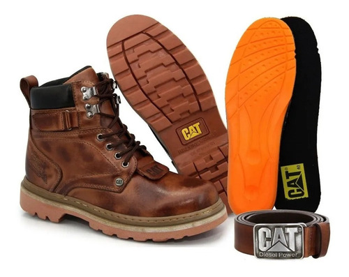 Bota Caterpillar Cinto+ Billetera + Plantilla De Gel(cosida)