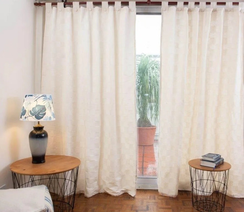 Imagen 1 de 6 de Cortinas Rustica Damero Crudo 210 X 150 Cm 2 Paños