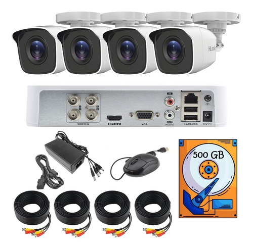 Kit Video Vigilancia 4 Cámaras 1080p / 2mp  Hilook 500gb