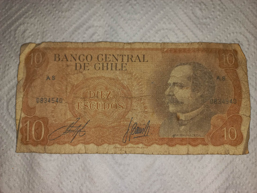 Billete De 10 Escudos Banco Central De Chile (usados)
