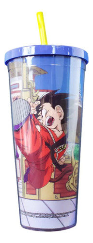 Vaso Con Popote De Acrílico Dragon Ball Goku Niño 710 Ml Color Azul