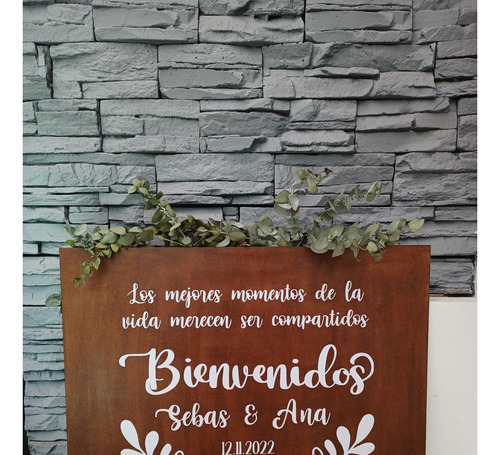 Letrero De Bienvenida En Madera Para Boda 70x50cm 