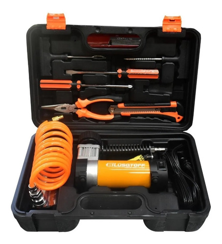 Imagen 2 de 2 de Compresor Inflador Lusqtoff 12v + Acces Maletin Auto Camio