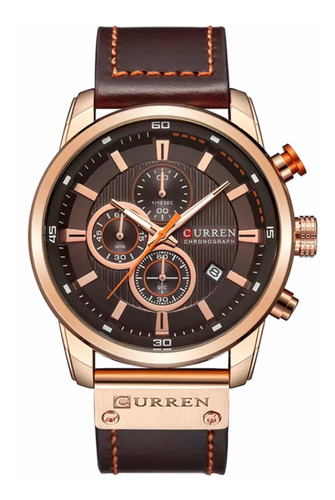 Reloj Hombre Curren Pulsera Cuero Quartz Cobre Café 