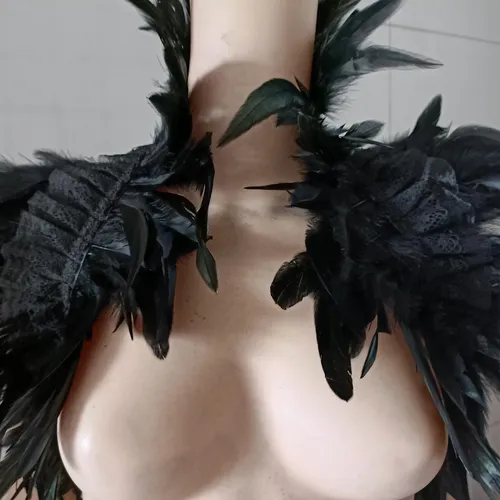 Cuello De Tortuga De Plumas Cuello Falso Abrigo Negro Negro