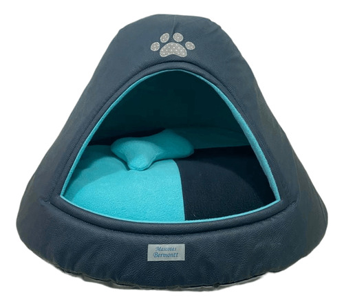 Mascotas Bermontt® Cama Iglú L Azul Oscuro Patita Gris Claro