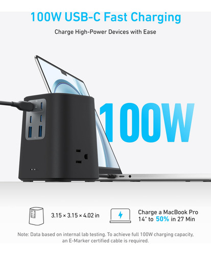Estación De Carga Anker 100 W 9 En 1 Usb C Power Strip 4 Usb
