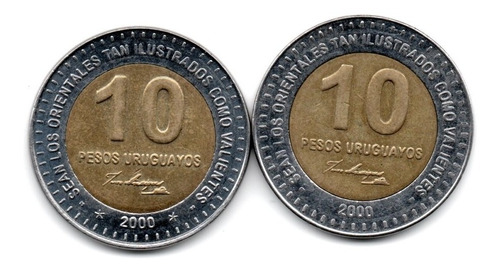 Uruguay Lote 2 Monedas 10 Pesos Año 2000 Con Y Sin Estrellas