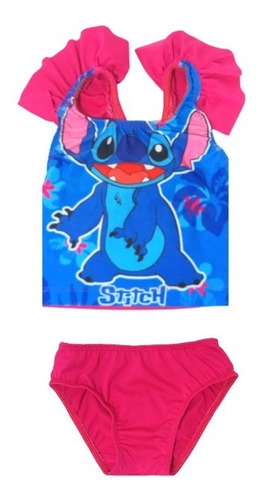 Bikini Dos Piezas Stitch Con Volados Para Nenas Niñas Playa