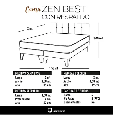 勇心1010ページ。 Cama Europea Latam Home Zen Best 2 Plazas Dividida | MercadoLibre