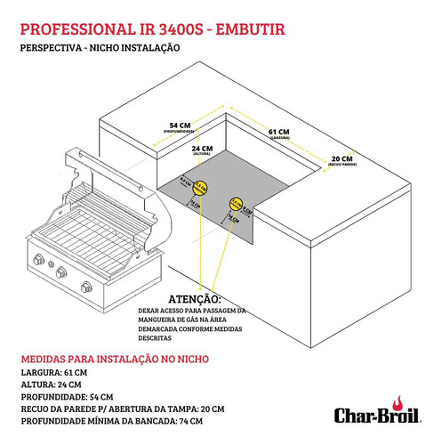 Churrasqueira Char-Broil Professional IR 3400s a Gás Embutir