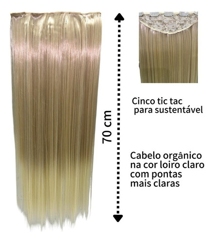 Apliques De Cabelo Tic Tac Fibra Orgânica 70cm Loiro