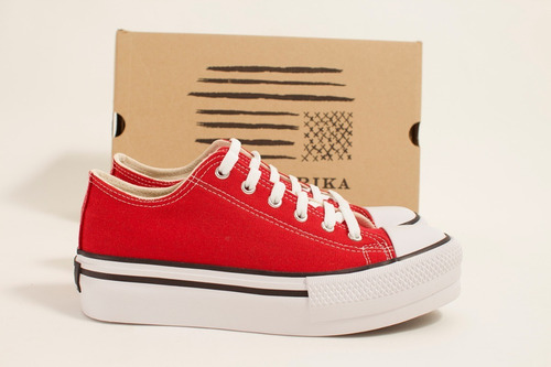 Imagen 7 de 10 de Zapatillas Urbanas Plataforma Lona Mujer Rojas Moda Dama