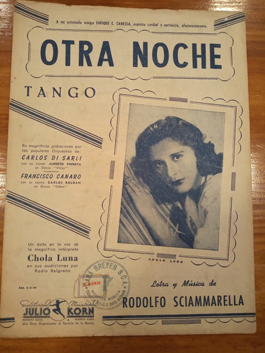 Otra Noche Scimmarella Korn Tango Partitura