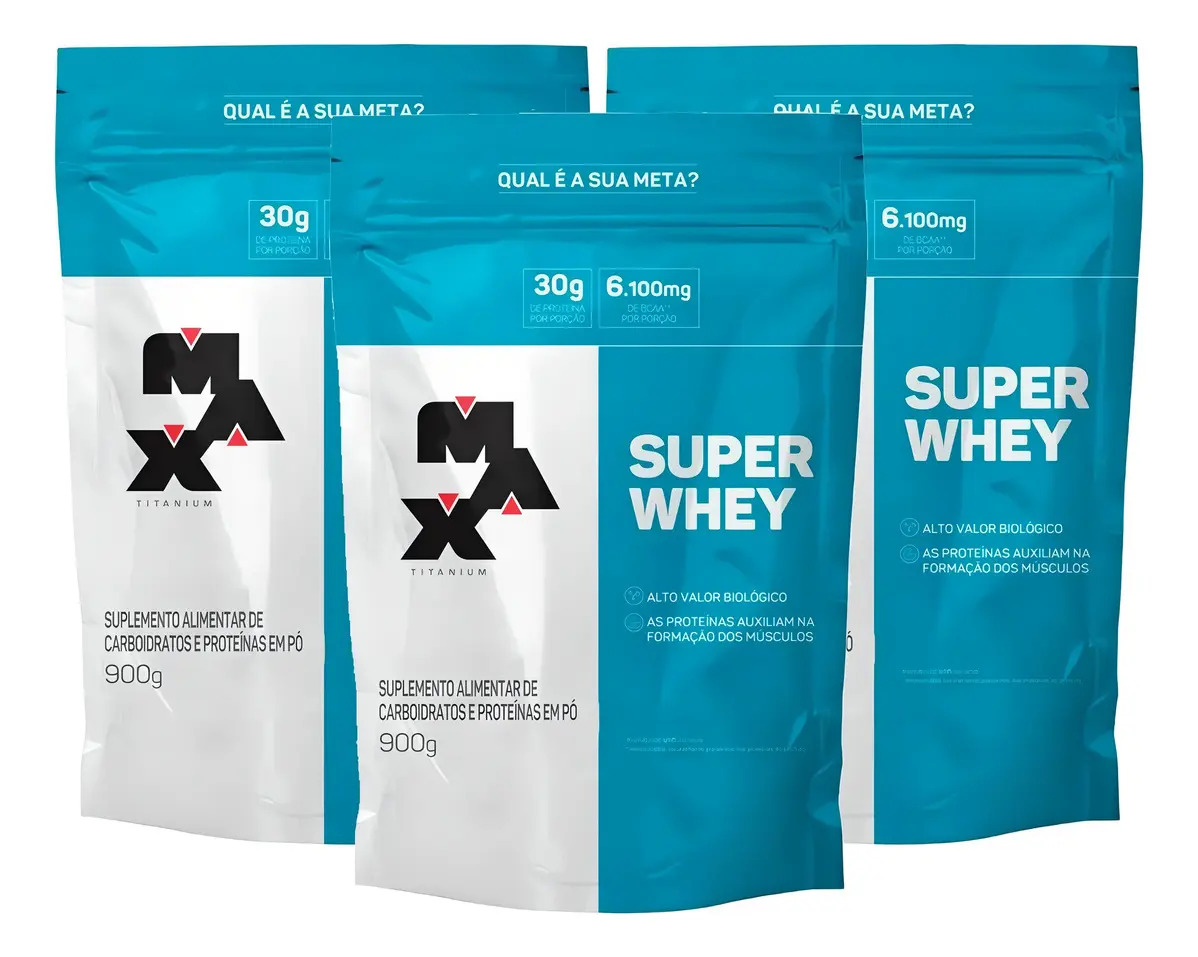 Combo 3x Super Whey Refil 900g - Max Titanium Sabor Chocolate
