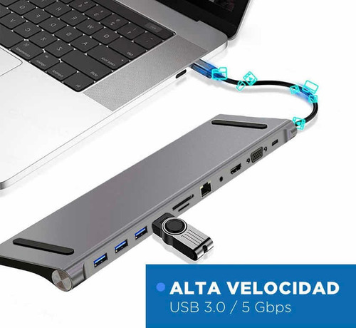 Adaptador Hub 11 En 1 Usb Tipo C Usb-c Hdmi Vga Usb Lan Sd