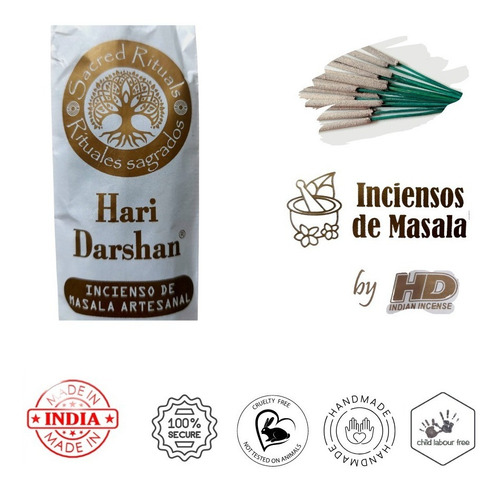 Incienso Hari Darshan, 15 Grs 15 Sticks, Rituales Sagrados Fragancia Copal + Mirra