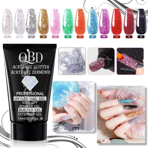 Polygel Acrigel 15ml Diamond Brillos Glitter Uñas Esculpidas