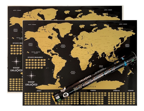Imagem 2 de 10 de Combo 2x Mapa Mundi + 1x Mapa Do Brasil Unlocked Sem Moldura