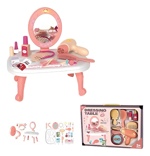 Kit De Belleza Niñas Mesa Espejo Ajustable Secadora Peine