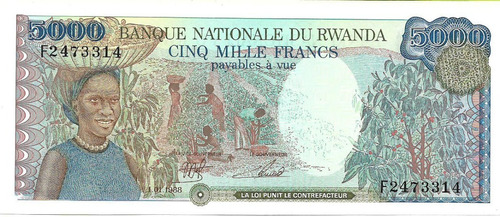 Rwanda. 5000 Francos. 1988. Pick 22. Unc. S/c 