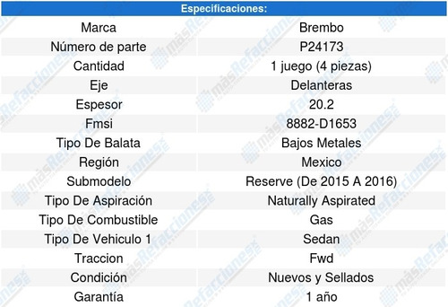 1 Juego Balatas Delanteras Lincoln Mkz 3.7l V6 15-16 Brembo
