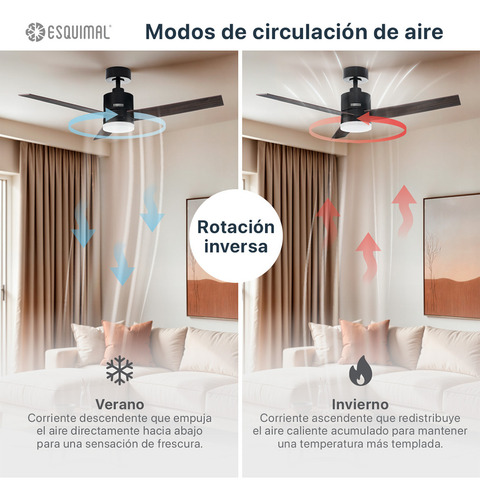 Ventilador De Techo Con Lámpara Led Esquimal, Abanico 121.9 Cm Función Reversible, Aspas De Madera Doble Vista, 6 Velocidades, Temporizador 4 Hrs