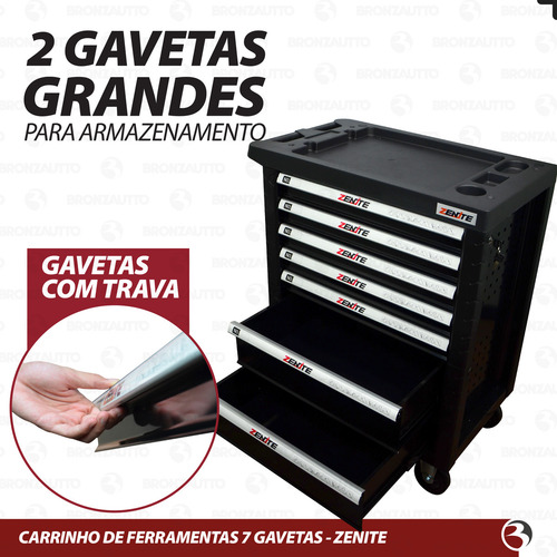 Carrinho De Ferramentas 7 Gavetas 191 Ferramentas Completo Cor Preto