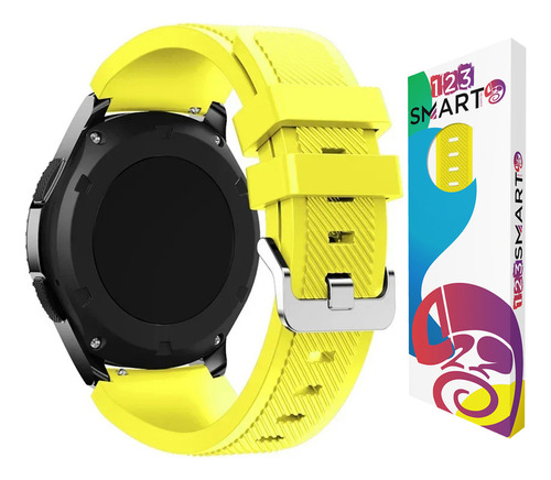 Pulseira De Silicone Fivela Prata Marca 123smart 22mm Compativel Com Samsung Galaxy Watch 46mm R800 Gear S3 Classic Frontier Galaxy Watch 3 45mm Gear 2 Hitwear Psw02pm Gt 1 2 3 Gt 4 46mm - Cor Amarelo