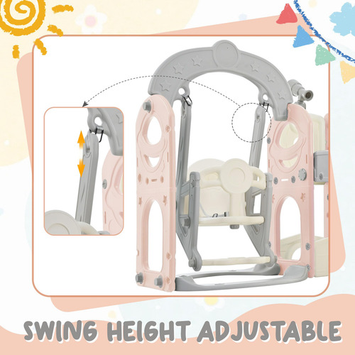 Juego De Tobogán Y Columpio 5 En 1 Para Niños Pequeños Rosado, Gris (pink+grey)