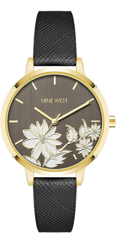 Reloj Nine West Dama Original Nw/2884flbk Color de la correa Negro / Black Color del bisel Dorado / Gold Color del fondo Floral