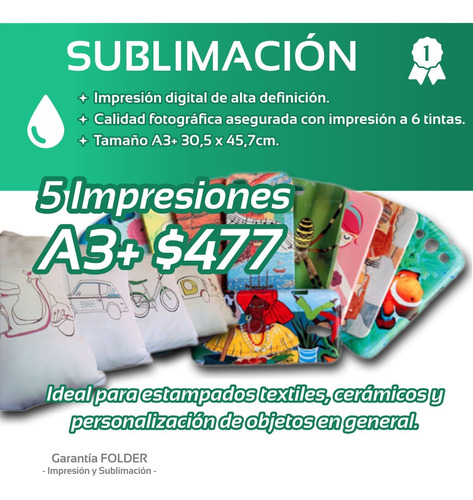 5 Impresiones Sublimacion - 30,5 X 45cm. -  Remeras - Tazas